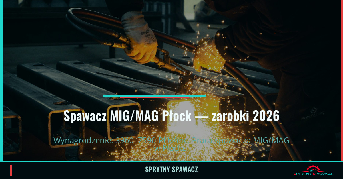 Zarobki spawacza MIG/MAG w Płocku - Maj 2026 1 Spawacz MIG/MAG Płock — zarobki 3960–7590 PLN/mc — SprytnySpawacz.pl