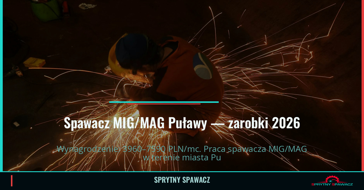 Zarobki spawacza MIG/MAG w Puławy — Maj 2026 1 Spawacz MIG/MAG Puławy — zarobki 3960–7590 PLN/mc — SprytnySpawacz.pl