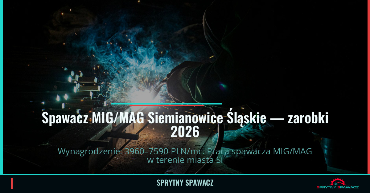 Zarobki spawacza MIG/MAG w Siemianowicach Śląskich 1 Spawacz MIG/MAG Siemianowice Śląskie — zarobki 3960–7590 PLN/mc — SprytnySpawacz.pl