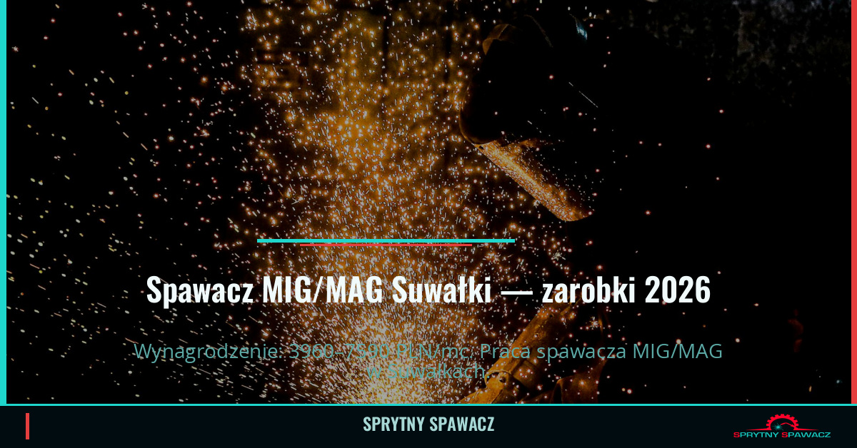 Zarobki spawacza MIG/MAG w Suwałkach – Maj 2026 1 Spawacz MIG/MAG Suwałki — zarobki 3960–7590 PLN/mc — SprytnySpawacz.pl