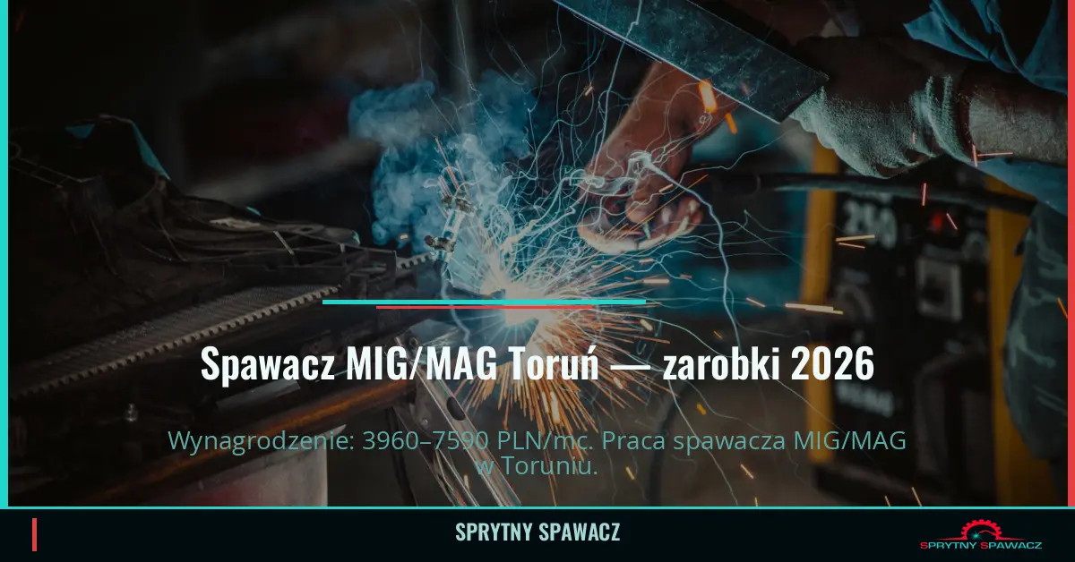 Zarobki spawacza MIG/MAG w Toruniu - Maj 2026 1 Spawacz MIG/MAG Toruń — zarobki 3960–7590 PLN/mc — SprytnySpawacz.pl