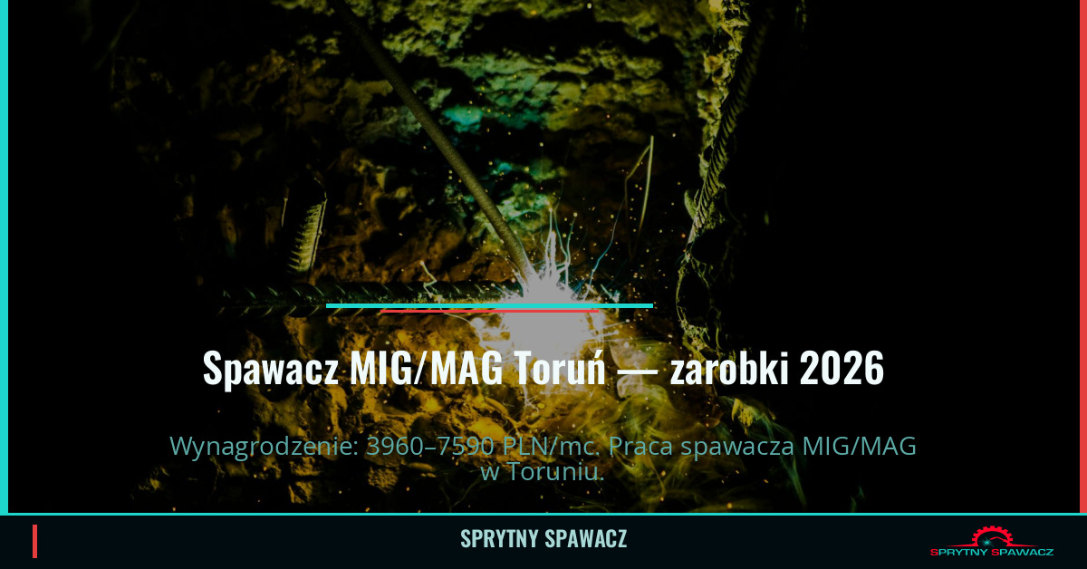 Zarobki spawacza MIG/MAG w Toruniu – Maj 2026 1 Spawacz MIG/MAG Toruń — zarobki 3960–7590 PLN/mc — SprytnySpawacz.pl