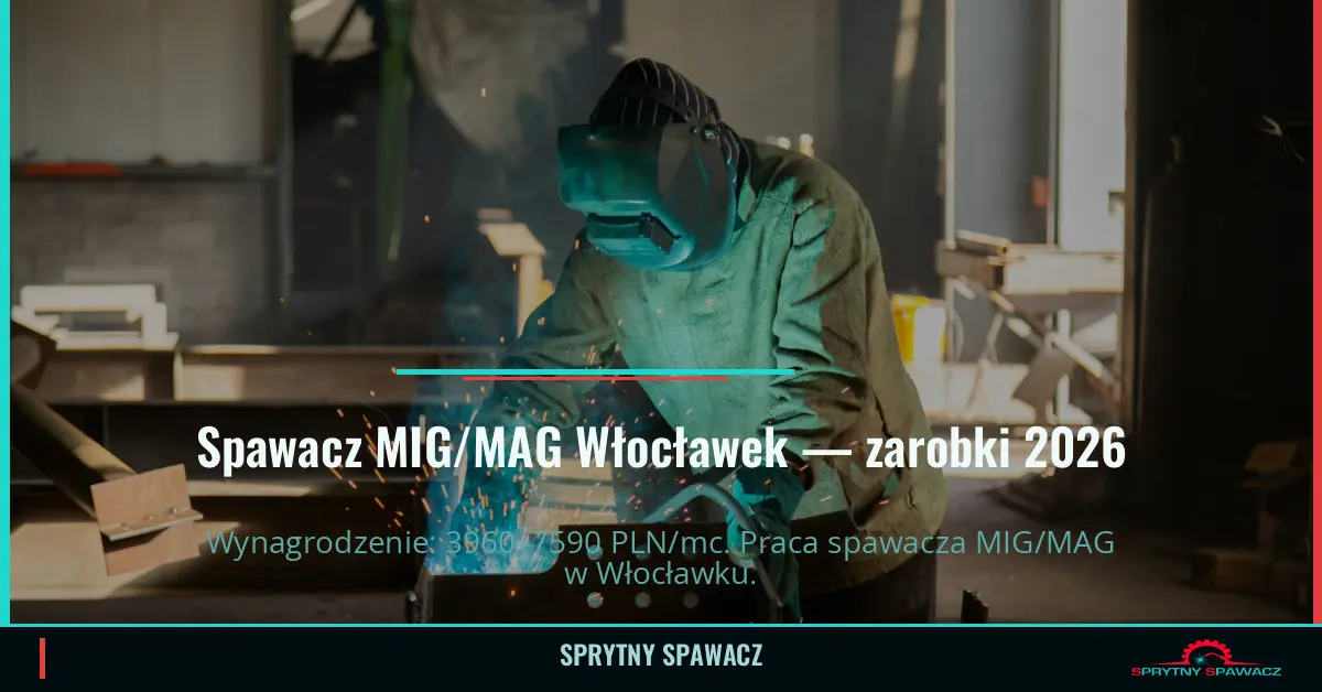 Zarobki spawacza MIG/MAG w Włocławek 2026 1 Spawacz MIG/MAG Włocławek — zarobki 3960–7590 PLN/mc — SprytnySpawacz.pl