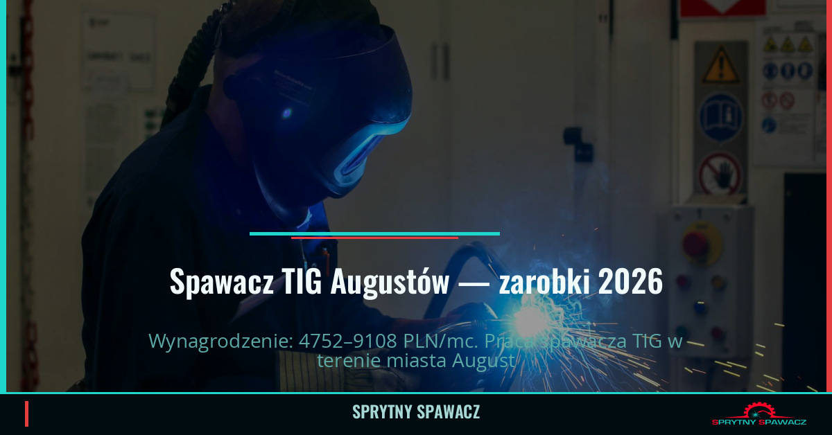 Zarobki spawacza TIG w Augustowie – Maj 2026 1 Spawacz TIG Augustów — zarobki 4752–9108 PLN/mc — SprytnySpawacz.pl