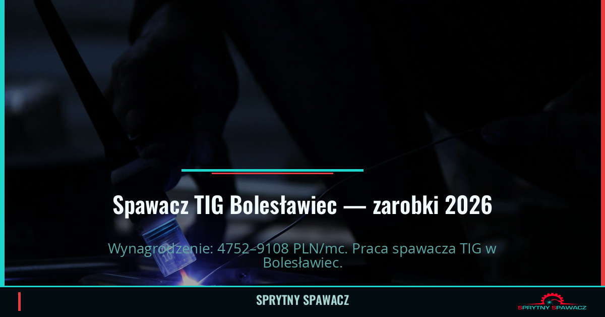 Zarobki spawacza TIG w Bolesławcu – Maj 2026 1 Spawacz TIG Bolesławiec — zarobki 4752–9108 PLN/mc — SprytnySpawacz.pl