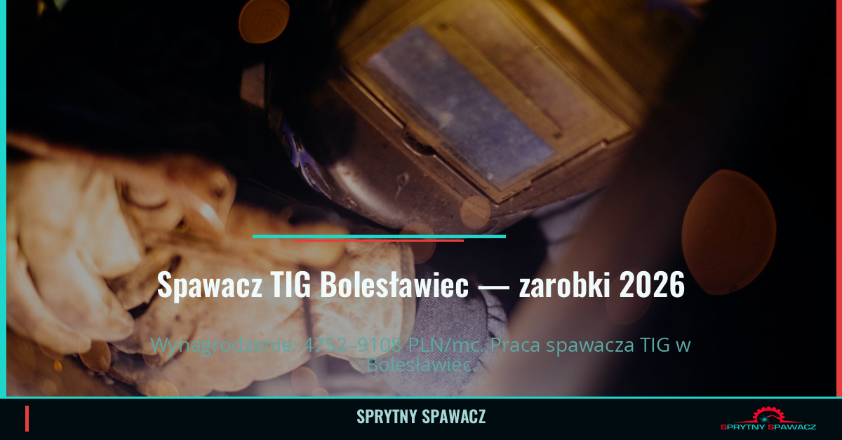 Zarobki spawacza TIG w Bolesławcu - Maj 2026 1 Spawacz TIG Bolesławiec — zarobki 4752–9108 PLN/mc — SprytnySpawacz.pl