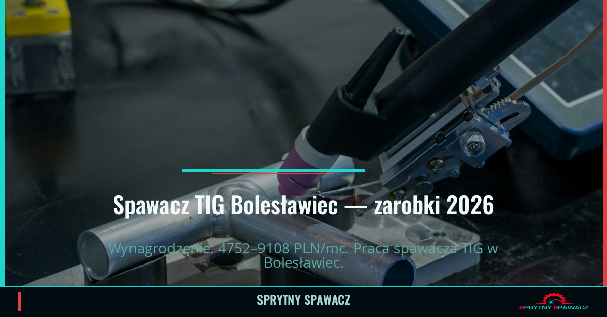 Zarobki spawacza TIG w Bolesławcu — Maj 2026 1 Spawacz TIG Bolesławiec — zarobki 4752–9108 PLN/mc — SprytnySpawacz.pl