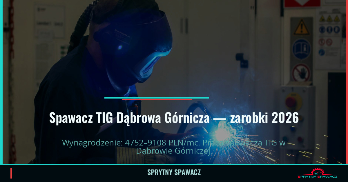 Zarobki spawacza TIG w Dąbrowa Górnicza 2026 1 Spawacz TIG Dąbrowa Górnicza — zarobki 4752–9108 PLN/mc — SprytnySpawacz.pl