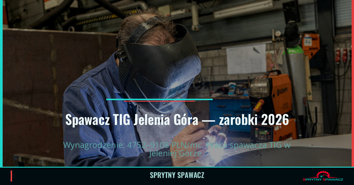 Zarobki spawacza TIG w Jelenia Góra - 2026 1 Spawacz TIG Jelenia Góra — zarobki 4752–9108 PLN/mc — SprytnySpawacz.pl
