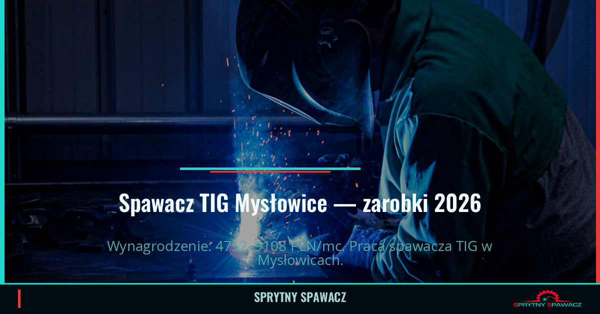 Zarobki spawacza TIG w Mysłowicach – Maj 2026 1 Spawacz TIG Mysłowice — zarobki 4752–9108 PLN/mc — SprytnySpawacz.pl