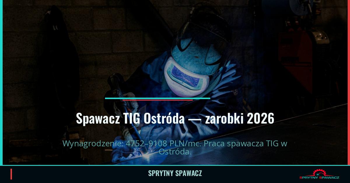 Zarobki spawacza TIG w Ostródzie – Maj 2026 1 Spawacz TIG Ostróda — zarobki 4752–9108 PLN/mc — SprytnySpawacz.pl