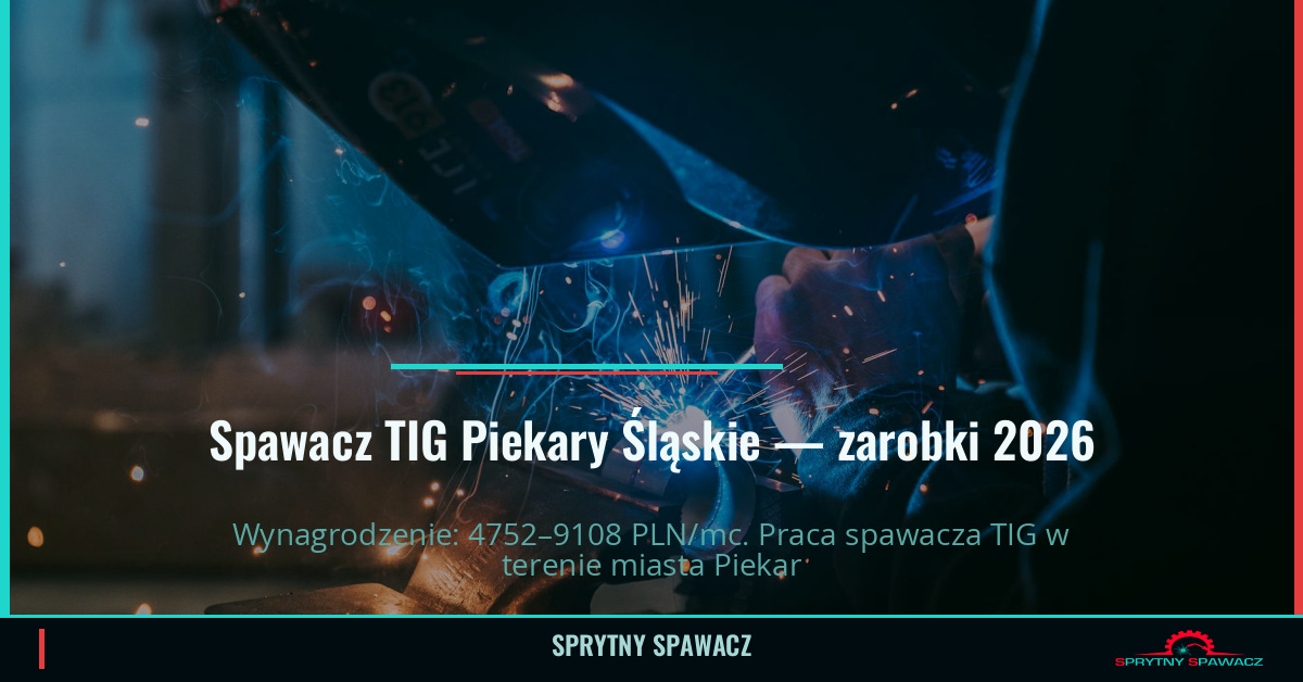 Zarobki spawacza TIG w Piekary Śląskie – Maj 2026 1 Spawacz TIG Piekary Śląskie — zarobki 4752–9108 PLN/mc — SprytnySpawacz.pl