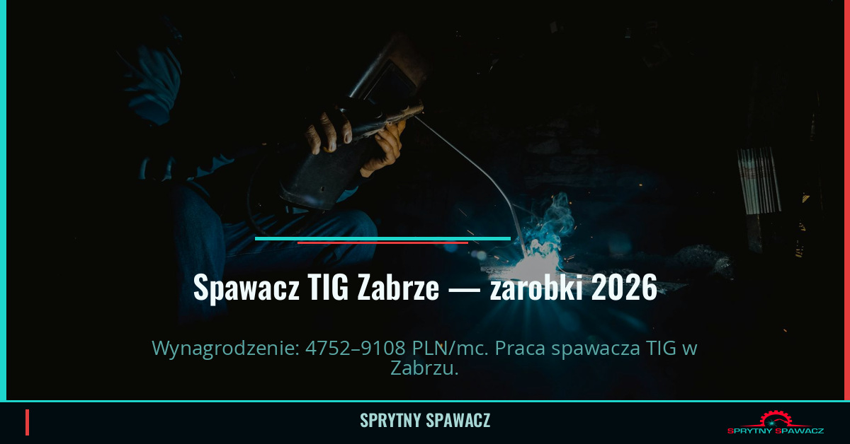 Zarobki spawacza TIG w Zabrze — Kwiecień 2026 1 Spawacz TIG Zabrze — zarobki 4752–9108 PLN/mc — SprytnySpawacz.pl