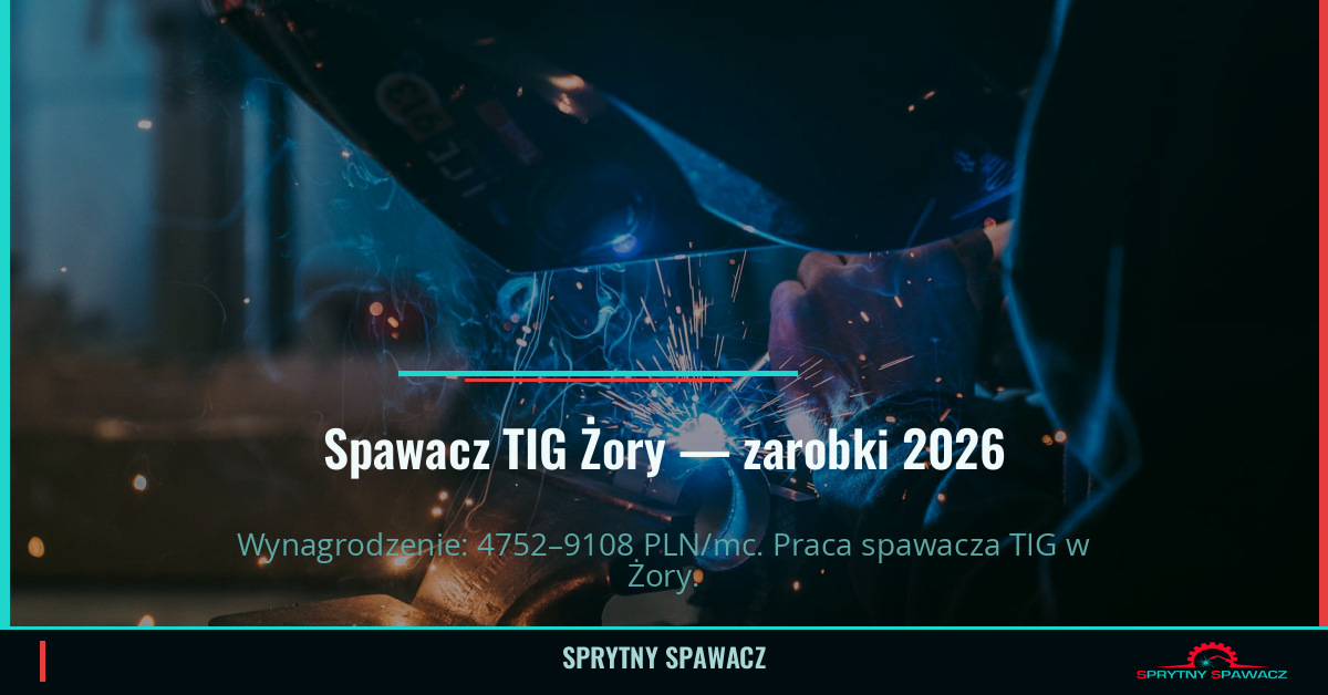 Zarobki spawacza TIG w Żorach – Maj 2026 1 Spawacz TIG Żory — zarobki 4752–9108 PLN/mc — SprytnySpawacz.pl