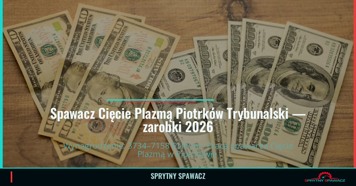 Zarobki spawacza Cięcie Plazmą w Piotrkowie Trybunalskim 1 Spawacz Cięcie Plazmą Piotrków Trybunalski — zarobki 3734–7158 PLN/mc — SprytnySpawacz.pl