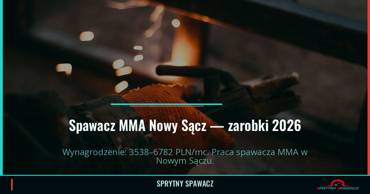 Zarobki spawacza MMA w Nowym Sączu – Czerwiec 2026 1 Spawacz MMA Nowy Sącz — zarobki 3538–6782 PLN/mc — SprytnySpawacz.pl
