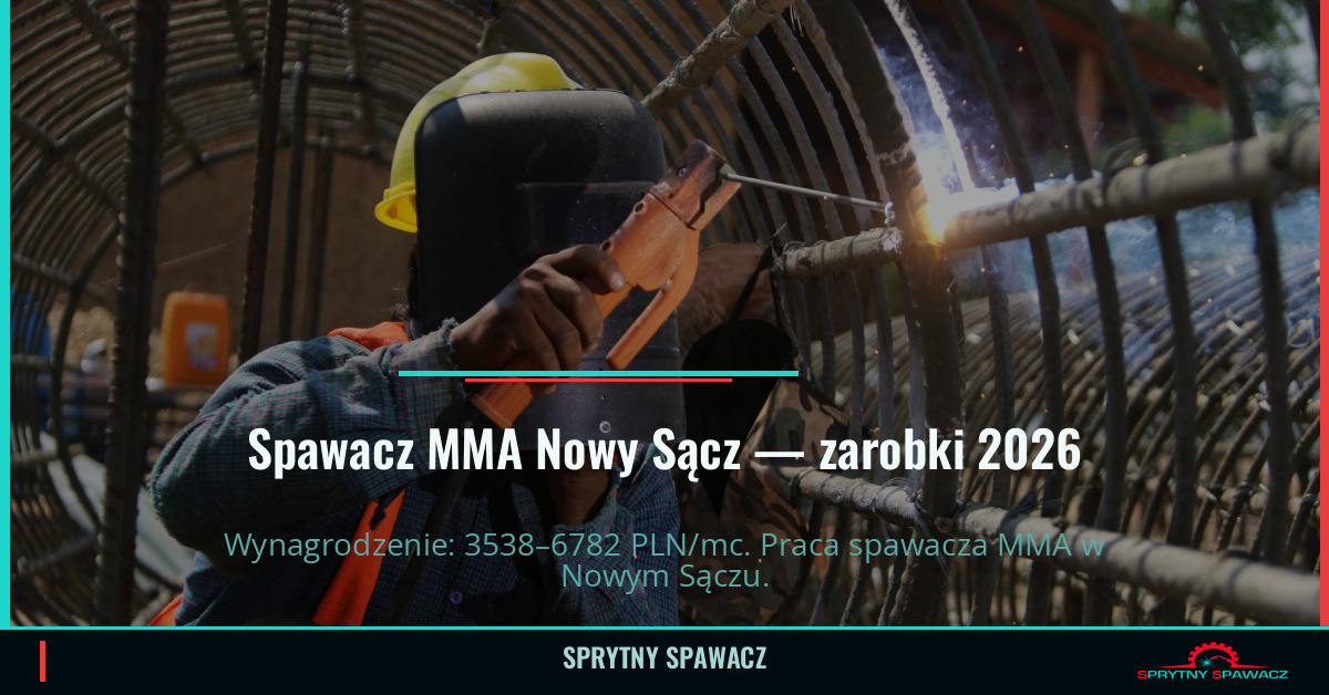 Zarobki spawacza MMA w Nowym Sączu – Czerwiec 2026 1 Spawacz MMA Nowy Sącz — zarobki 3538–6782 PLN/mc — SprytnySpawacz.pl