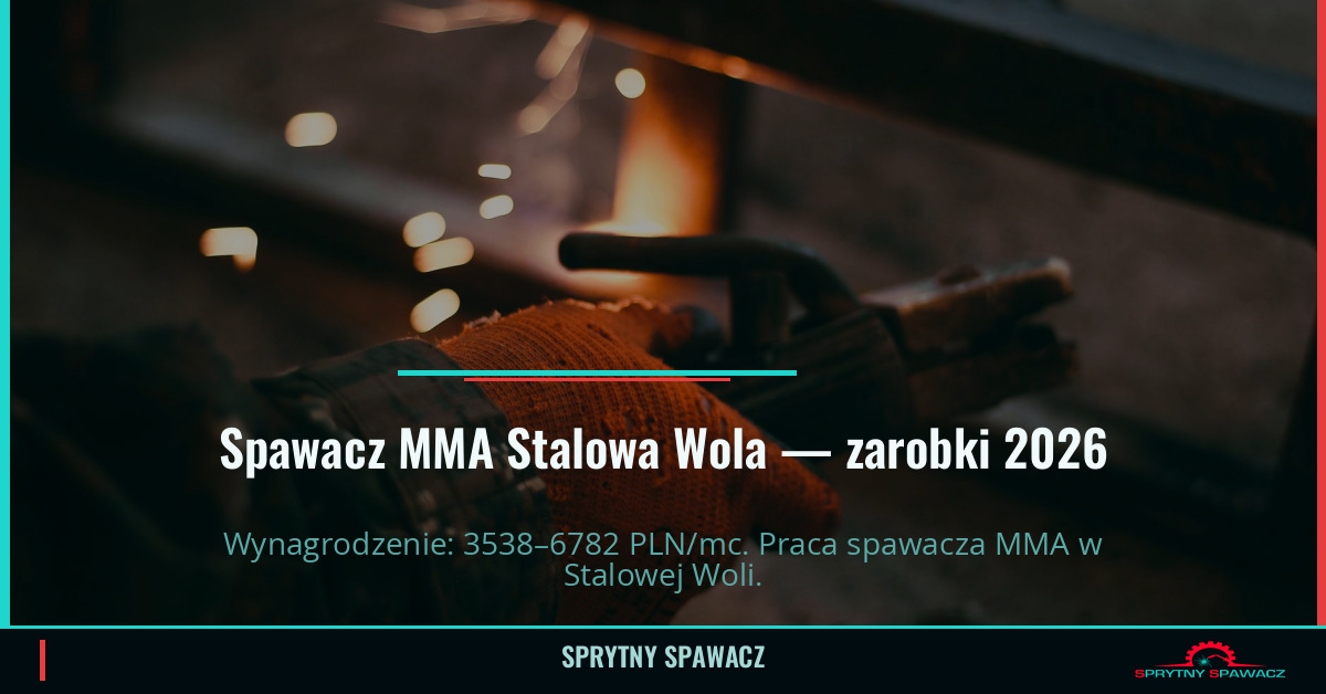 Zarobki spawacza MMA w Stalowej Woli — Czerwiec 2026 1 Spawacz MMA Stalowa Wola — zarobki 3538–6782 PLN/mc — SprytnySpawacz.pl