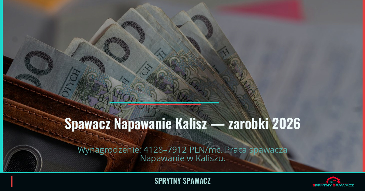 Zarobki spawacza Napawanie w Kaliszu 2026 1 Spawacz Napawanie Kalisz — zarobki 4128–7912 PLN/mc — SprytnySpawacz.pl