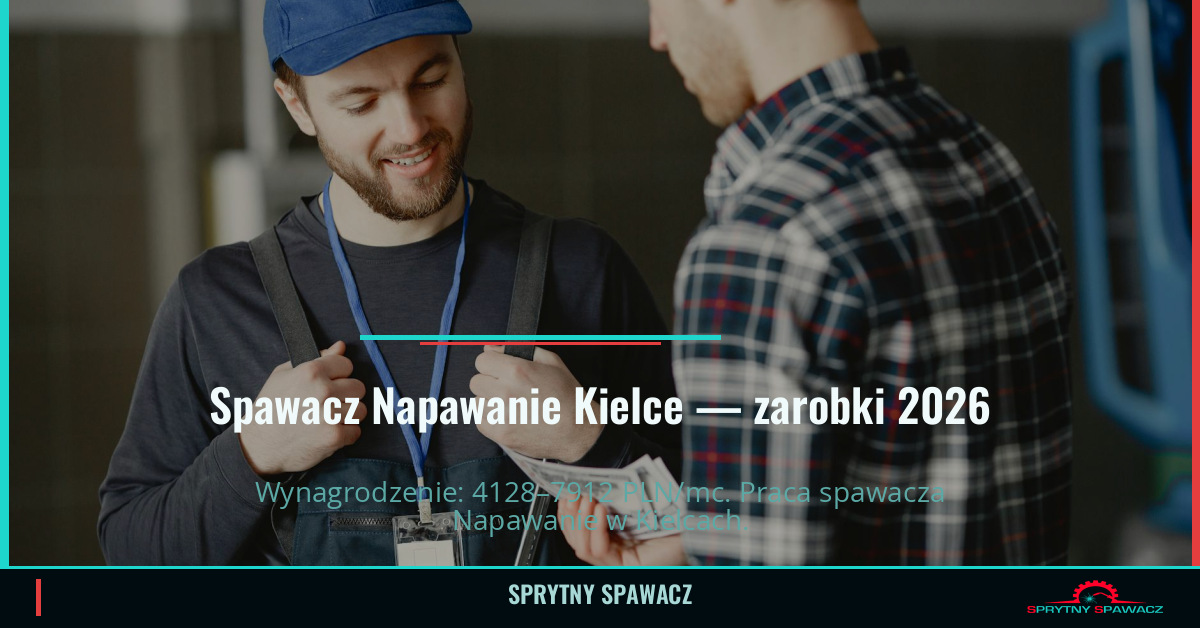 Zarobki spawacza Napawanie w Kielcach 2026 1 Spawacz Napawanie Kielce — zarobki 4128–7912 PLN/mc — SprytnySpawacz.pl