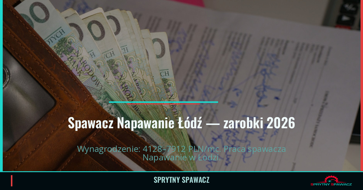 Zarobki spawacza Napawanie w Łodzi — Czerwiec 2026 1 Spawacz Napawanie Łódź — zarobki 4128–7912 PLN/mc — SprytnySpawacz.pl