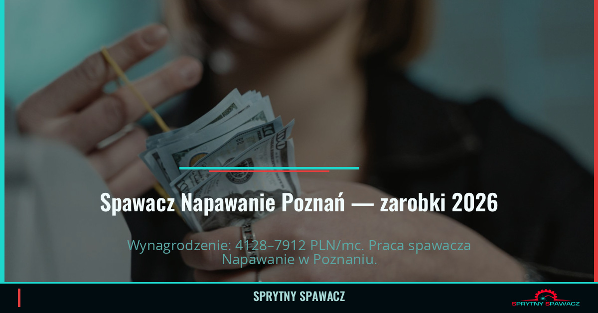 Zarobki spawacza Napawanie w Poznaniu 2026 1 Spawacz Napawanie Poznań — zarobki 4128–7912 PLN/mc — SprytnySpawacz.pl