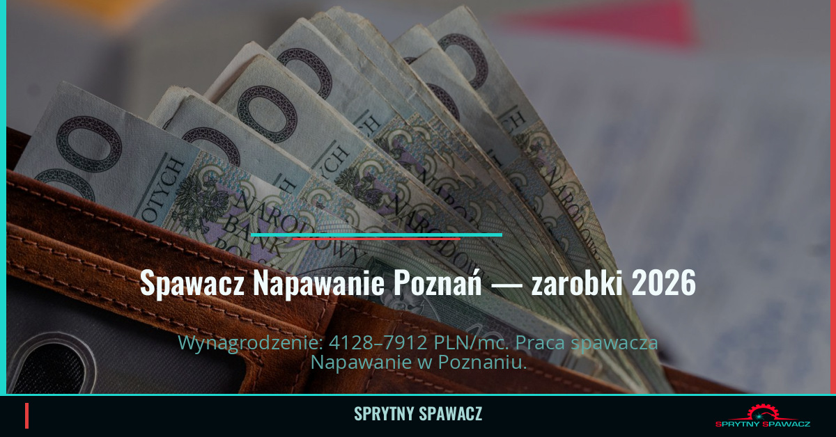 Zarobki spawacza Napawanie w Poznaniu — Czerwiec 2026 1 Spawacz Napawanie Poznań — zarobki 4128–7912 PLN/mc — SprytnySpawacz.pl