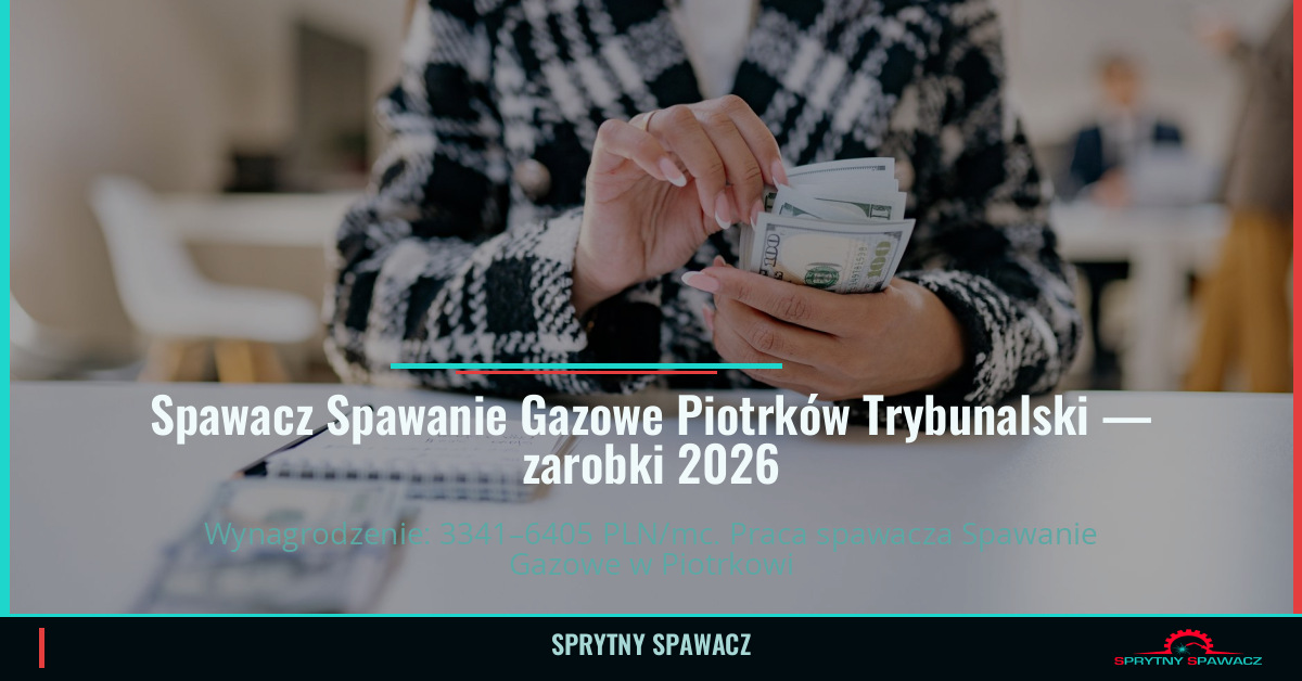Zarobki spawacza Spawanie Gazowe w Piotrków Trybunalski 1 Spawacz Spawanie Gazowe Piotrków Trybunalski — zarobki 3341–6405 PLN/mc — SprytnySpawacz.pl