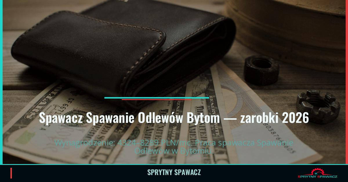 Zarobki spawacza Spawanie Odlewów w Bytomie 2026 1 Spawacz Spawanie Odlewów Bytom — zarobki 4324–8289 PLN/mc — SprytnySpawacz.pl