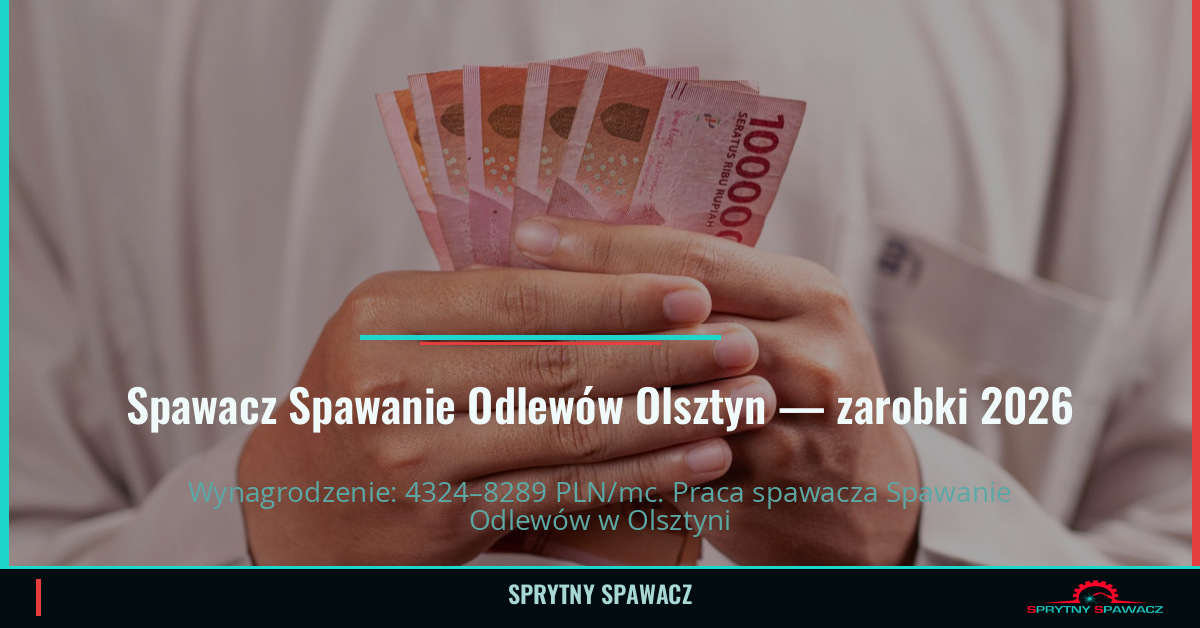 Zarobki spawacza Spawanie Odlewów w Olsztynie 1 Spawacz Spawanie Odlewów Olsztyn — zarobki 4324–8289 PLN/mc — SprytnySpawacz.pl