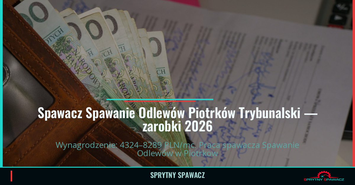Zarobki spawacza Spawanie Odlewów w Piotrków Trybunalski 1 Spawacz Spawanie Odlewów Piotrków Trybunalski — zarobki 4324–8289 PLN/mc — SprytnySpawacz.pl