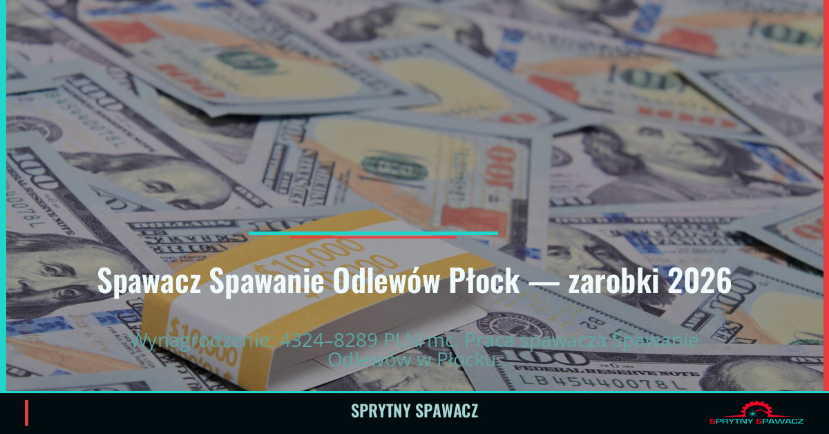 Zarobki spawacza Spawanie Odlewów w Płocku 2026 1 Spawacz Spawanie Odlewów Płock — zarobki 4324–8289 PLN/mc — SprytnySpawacz.pl