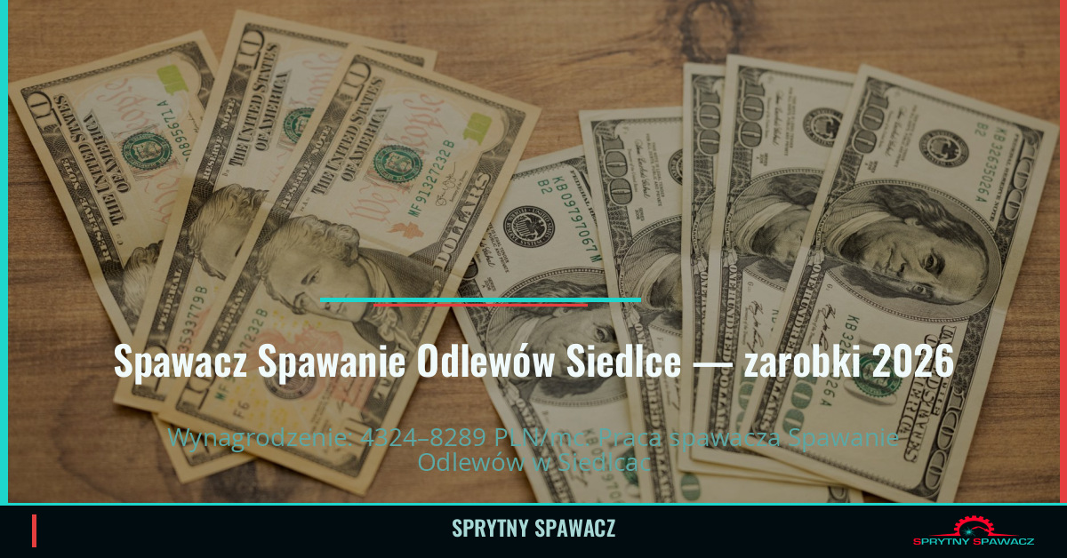 Zarobki spawacza Spawanie Odlewów w Siedlcach 1 Spawacz Spawanie Odlewów Siedlce — zarobki 4324–8289 PLN/mc — SprytnySpawacz.pl