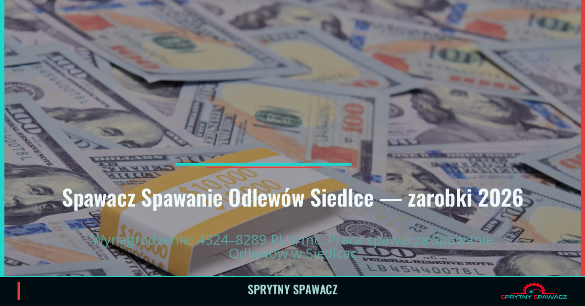Zarobki spawacza Spawanie Odlewów w Siedlcach 1 Spawacz Spawanie Odlewów Siedlce — zarobki 4324–8289 PLN/mc — SprytnySpawacz.pl