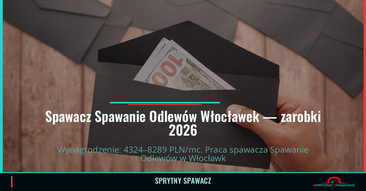 Zarobki spawacza Spawanie Odlewów w Włocławku 1 Spawacz Spawanie Odlewów Włocławek — zarobki 4324–8289 PLN/mc — SprytnySpawacz.pl