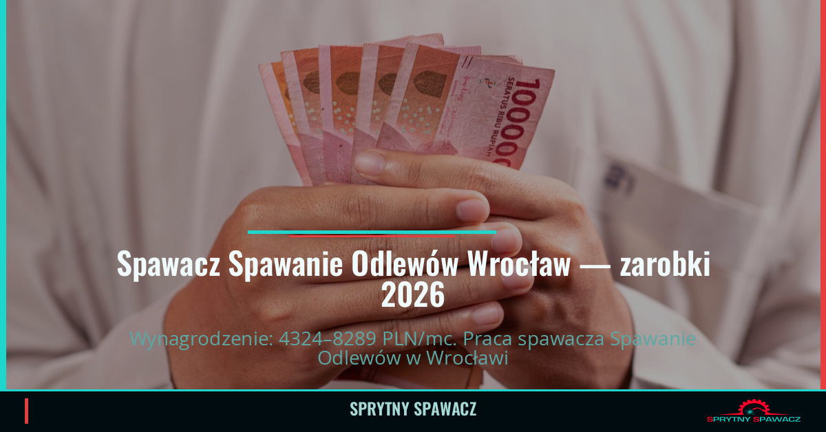Zarobki spawacza Spawanie Odlewów we Wrocławiu 2026 1 Spawacz Spawanie Odlewów Wrocław — zarobki 4324–8289 PLN/mc — SprytnySpawacz.pl
