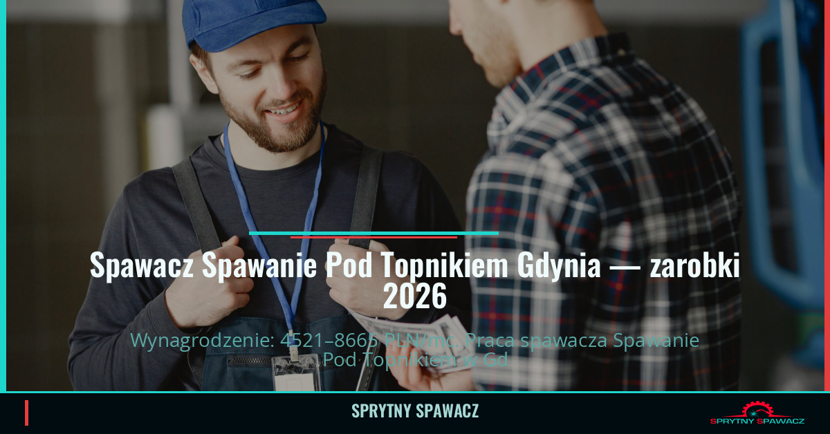 Zarobki spawacza Spawanie Pod Topnikiem w Gdyni 1 Spawacz Spawanie Pod Topnikiem Gdynia — zarobki 4521–8665 PLN/mc — SprytnySpawacz.pl