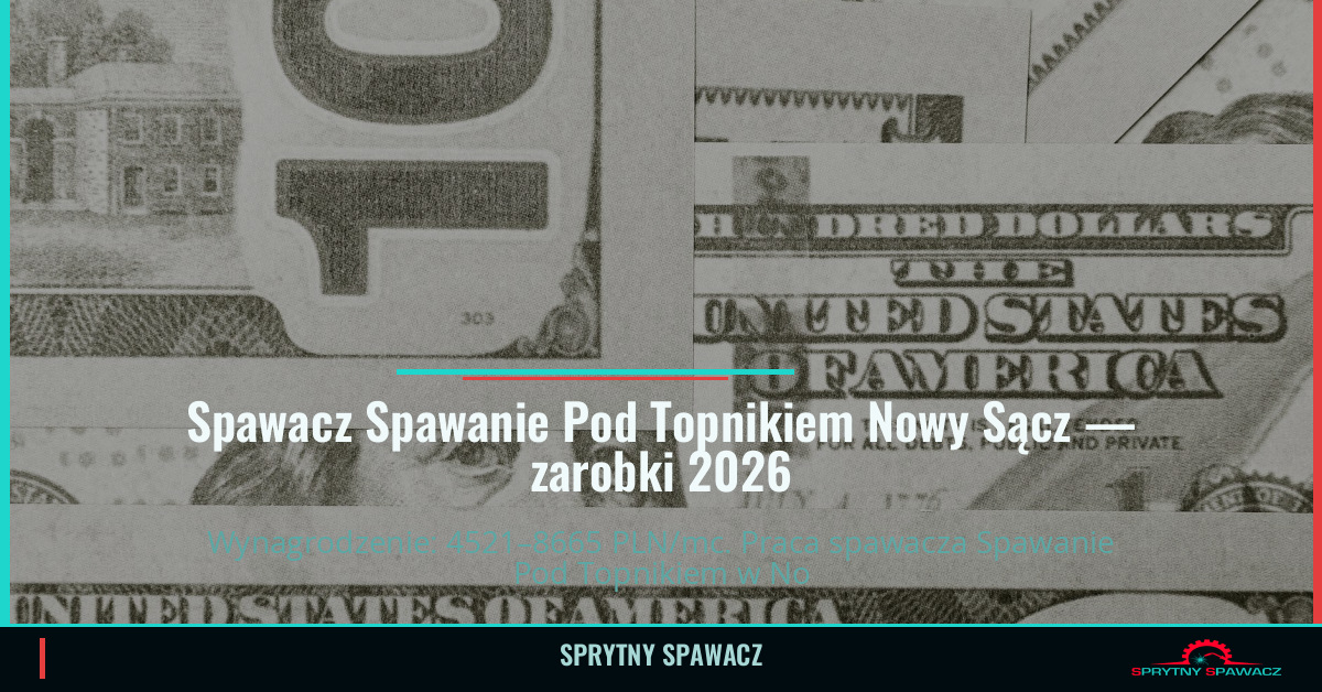 Zarobki spawacza Spawanie Pod Topnikiem w Nowym Sączu 1 Spawacz Spawanie Pod Topnikiem Nowy Sącz — zarobki 4521–8665 PLN/mc — SprytnySpawacz.pl