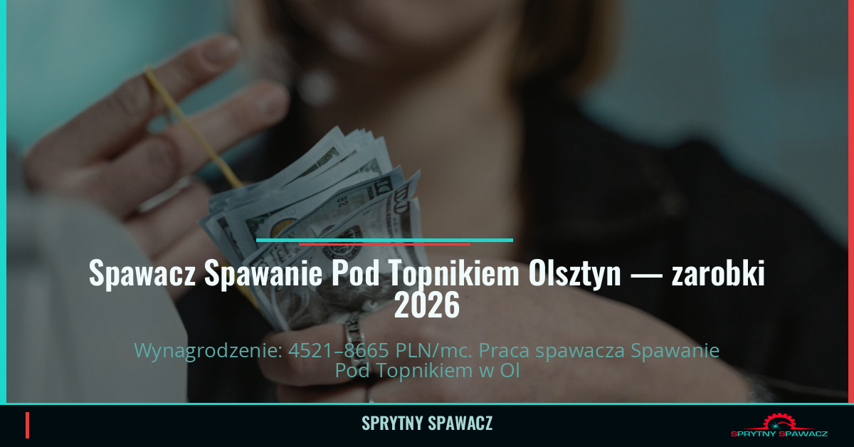 Zarobki spawacza Spawanie Pod Topnikiem w Olsztynie 1 Spawacz Spawanie Pod Topnikiem Olsztyn — zarobki 4521–8665 PLN/mc — SprytnySpawacz.pl