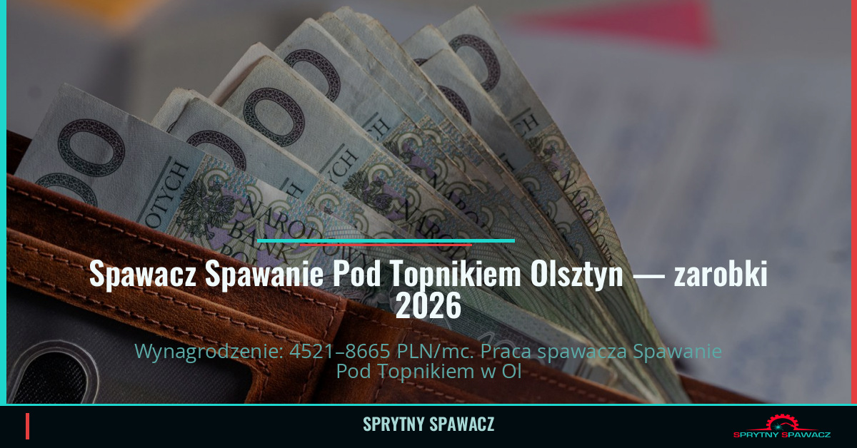 Zarobki spawacza Spawanie Pod Topnikiem w Olsztynie 1 Spawacz Spawanie Pod Topnikiem Olsztyn — zarobki 4521–8665 PLN/mc — SprytnySpawacz.pl