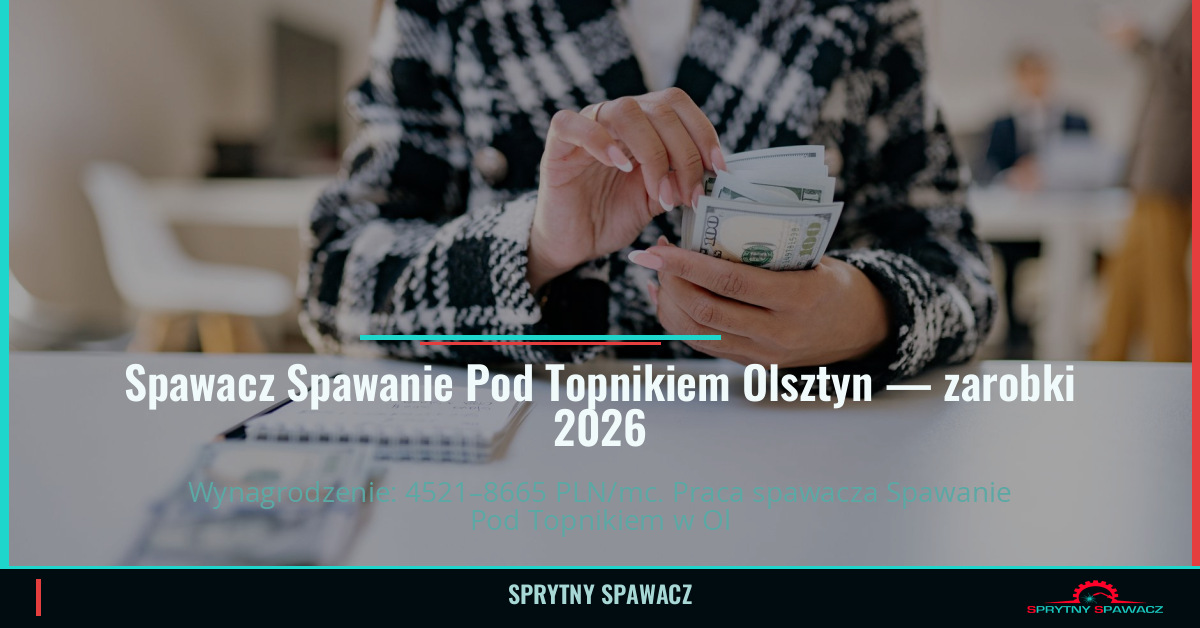 Zarobki spawacza Spawanie Pod Topnikiem w Olsztynie 1 Spawacz Spawanie Pod Topnikiem Olsztyn — zarobki 4521–8665 PLN/mc — SprytnySpawacz.pl