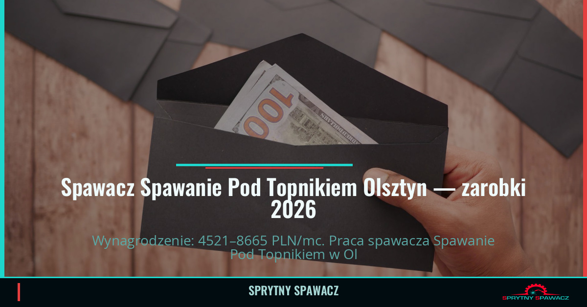 Zarobki spawacza Spawanie Pod Topnikiem w Olsztynie 1 Spawacz Spawanie Pod Topnikiem Olsztyn — zarobki 4521–8665 PLN/mc — SprytnySpawacz.pl