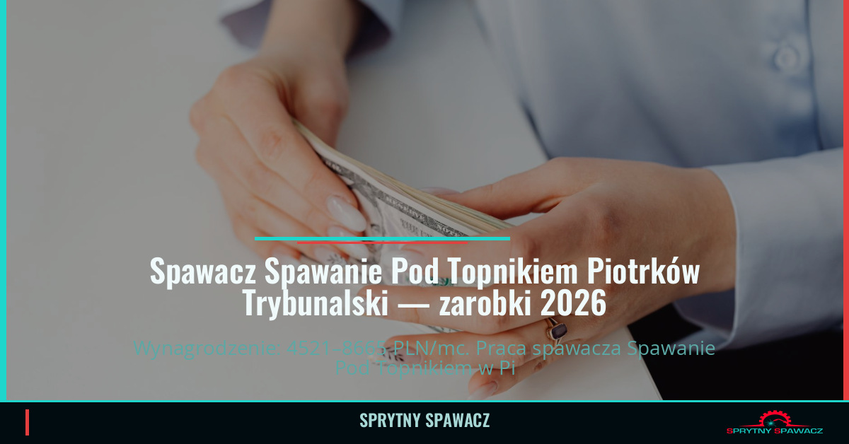 Zarobki spawacza Spawanie Pod Topnikiem w Piotrków Trybunalski 1 Spawacz Spawanie Pod Topnikiem Piotrków Trybunalski — zarobki 4521–8665 PLN/mc — SprytnySpawacz.pl