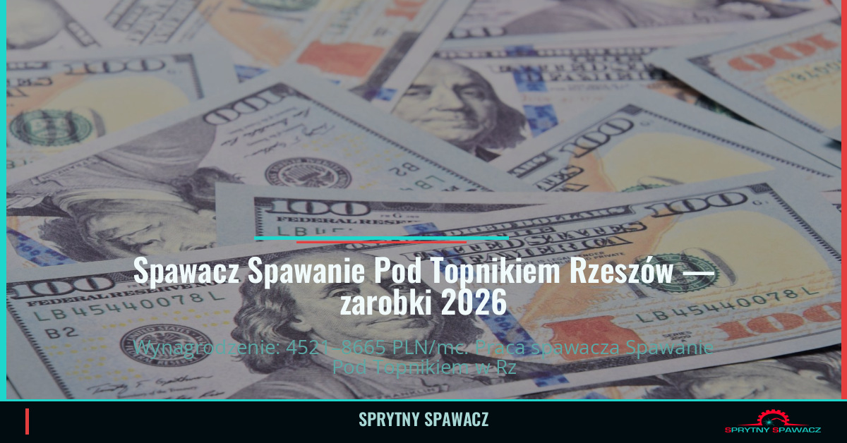 Zarobki spawacza Spawanie Pod Topnikiem w Rzeszowie 2026 1 Spawacz Spawanie Pod Topnikiem Rzeszów — zarobki 4521–8665 PLN/mc — SprytnySpawacz.pl
