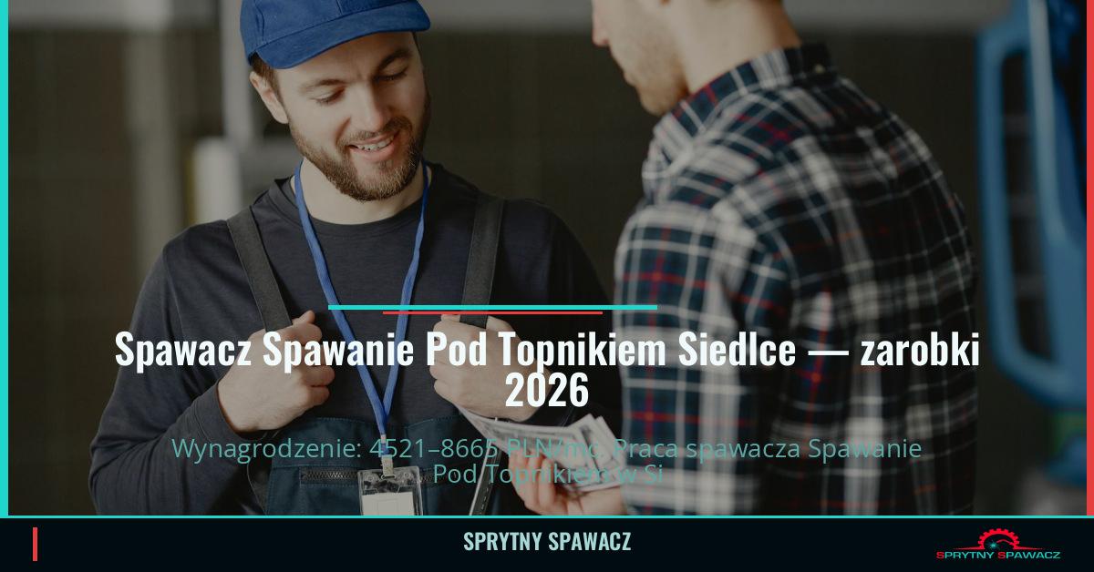 Zarobki spawacza Spawanie Pod Topnikiem w Siedlcach 1 Spawacz Spawanie Pod Topnikiem Siedlce — zarobki 4521–8665 PLN/mc — SprytnySpawacz.pl