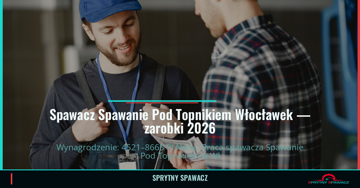 Zarobki spawacza Spawanie Pod Topnikiem we Włocławku 1 Spawacz Spawanie Pod Topnikiem Włocławek — zarobki 4521–8665 PLN/mc — SprytnySpawacz.pl