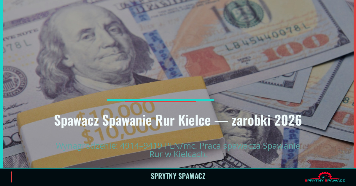 Zarobki spawacza Spawanie Rur w Kielcach — Czerwiec 2026 1 Spawacz Spawanie Rur Kielce — zarobki 4914–9419 PLN/mc — SprytnySpawacz.pl