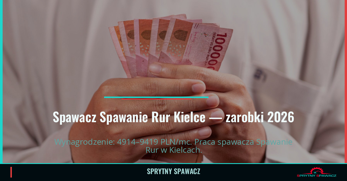 Zarobki spawacza Spawanie Rur w Kielcach — Czerwiec 2026 1 Spawacz Spawanie Rur Kielce — zarobki 4914–9419 PLN/mc — SprytnySpawacz.pl