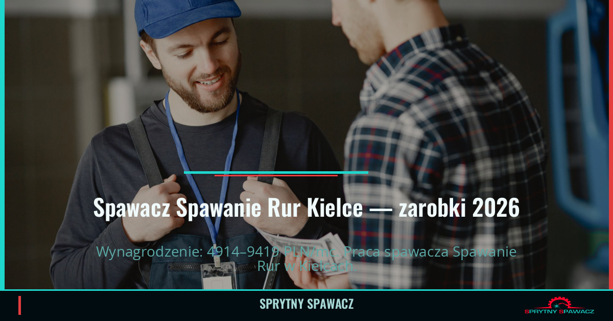 Zarobki spawacza Spawanie Rur w Kielcach — Czerwiec 2026 1 Spawacz Spawanie Rur Kielce — zarobki 4914–9419 PLN/mc — SprytnySpawacz.pl
