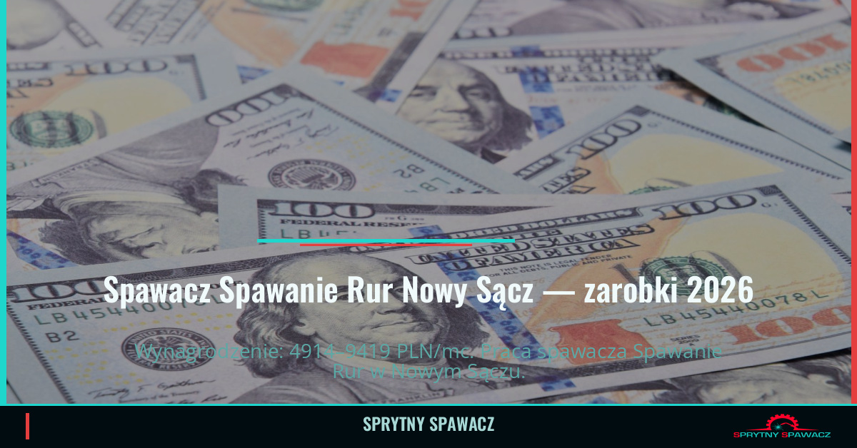 Zarobki spawacza Spawanie Rur w Nowym Sączu 2026 1 Spawacz Spawanie Rur Nowy Sącz — zarobki 4914–9419 PLN/mc — SprytnySpawacz.pl